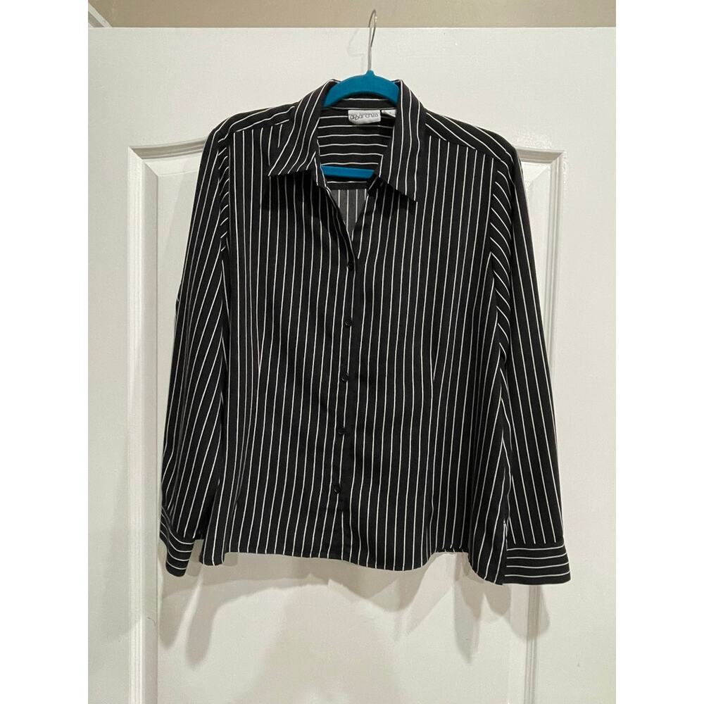 Ladies Apparenza Button-Front Top Black White Size Large